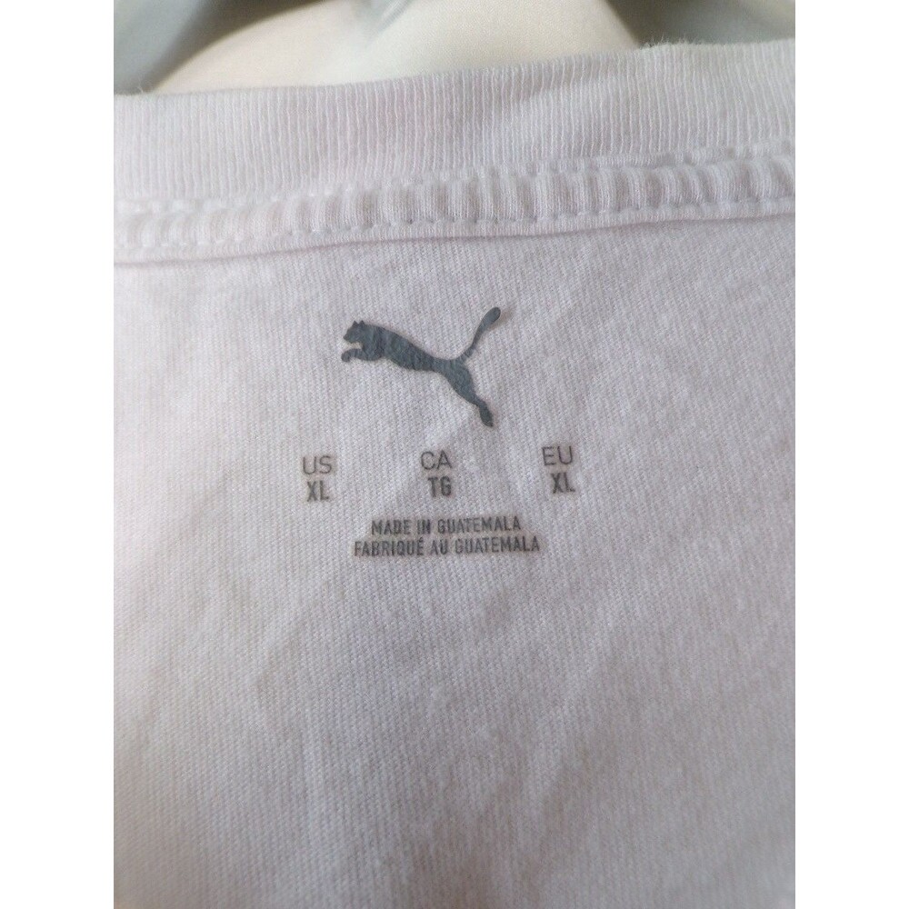 PUMA Men's XL White T Shirt Short Sleeve Crew Neck Black Logo - Picture 3 of 4